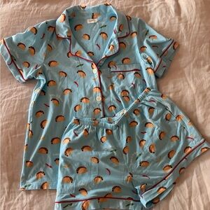Bed Head (s) Taco Print Short Pajama Set - Light Blue NWOT (washed not worn)